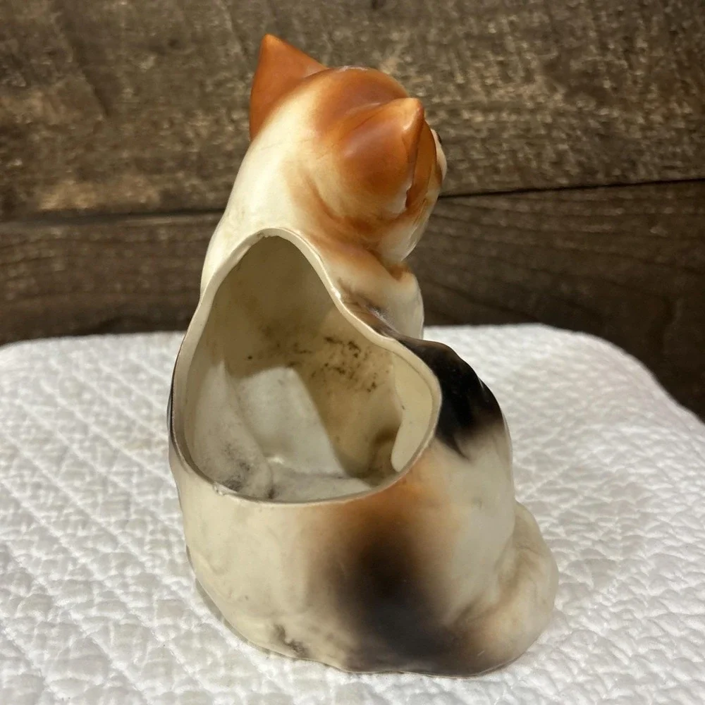 Vintage Napco 6718 Calico kitty cat planter decor kitsch 1960's Adorable Chip